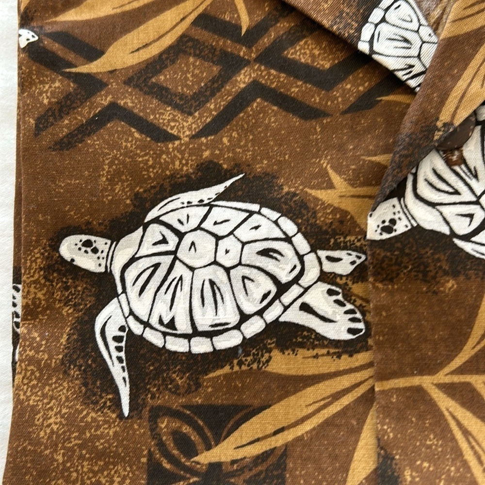 Royal Creations Mens Brown/Tan Turtle Hawaiian Short Sleeve Shirt Sz L - Picture 4 of 10